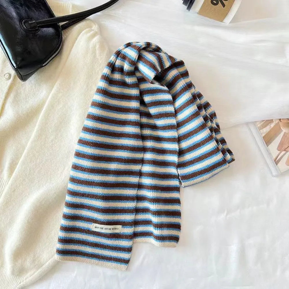 Women’s Striped Knitted Winter Scarf – Soft Neck Wrap with Classic Ribbed Texture
