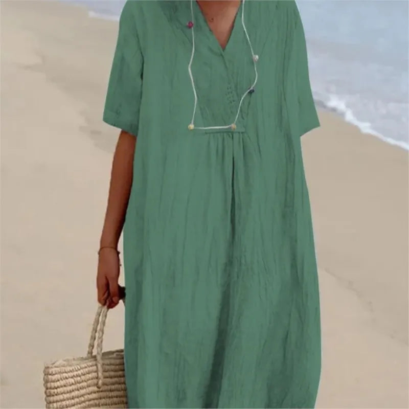 Naomi | V-Neck Linen-Texture Casual Dress