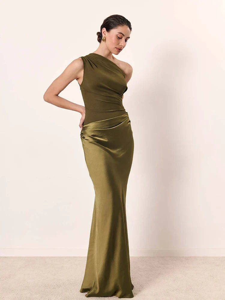 Naomi | Asymmetrical Satin Maxi Dress
