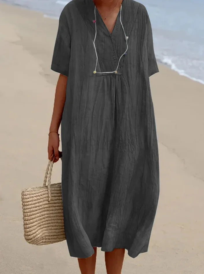 Naomi | V-Neck Linen-Texture Casual Dress