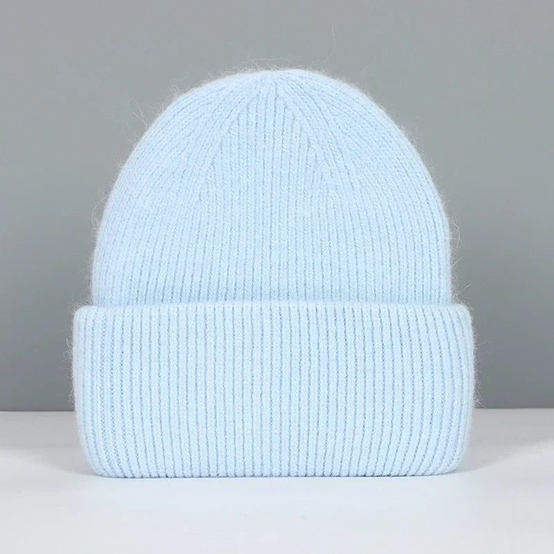 Women’s Soft Knit Beanie – Cashmere Rabbit-Fur Blend Winter Hat for Autumn and Winter Wear