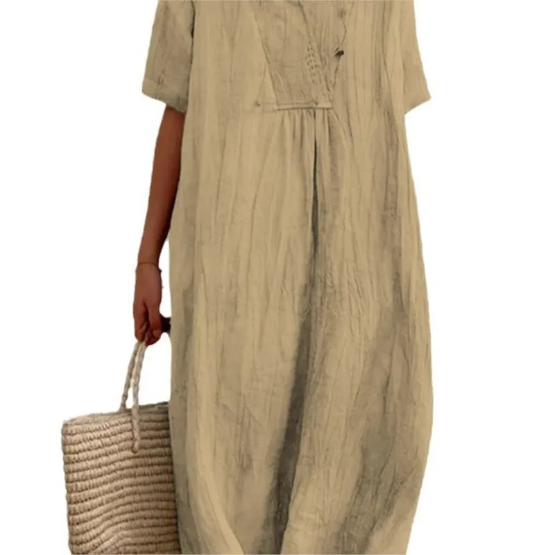 Naomi | V-Neck Linen-Texture Casual Dress