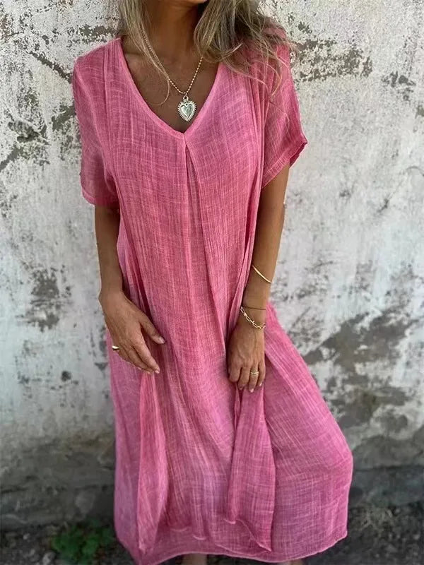 Short-Sleeve V-Neck Maxi Dress