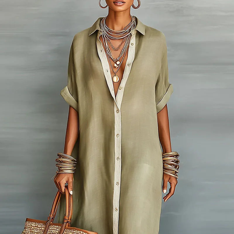 Anastasia™  | Long Button-Up Shirt Dress