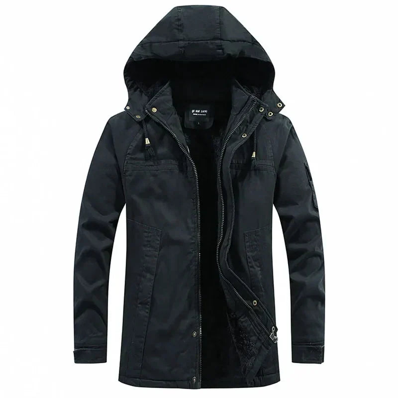 Herenwinterparka met capuchon en fleecevoering – winddichte werkjas voor dagelijks gebruik bij koud weer