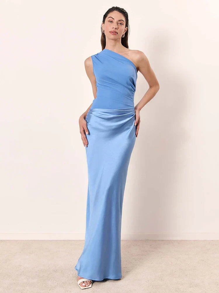 Naomi | Asymmetrical Satin Maxi Dress