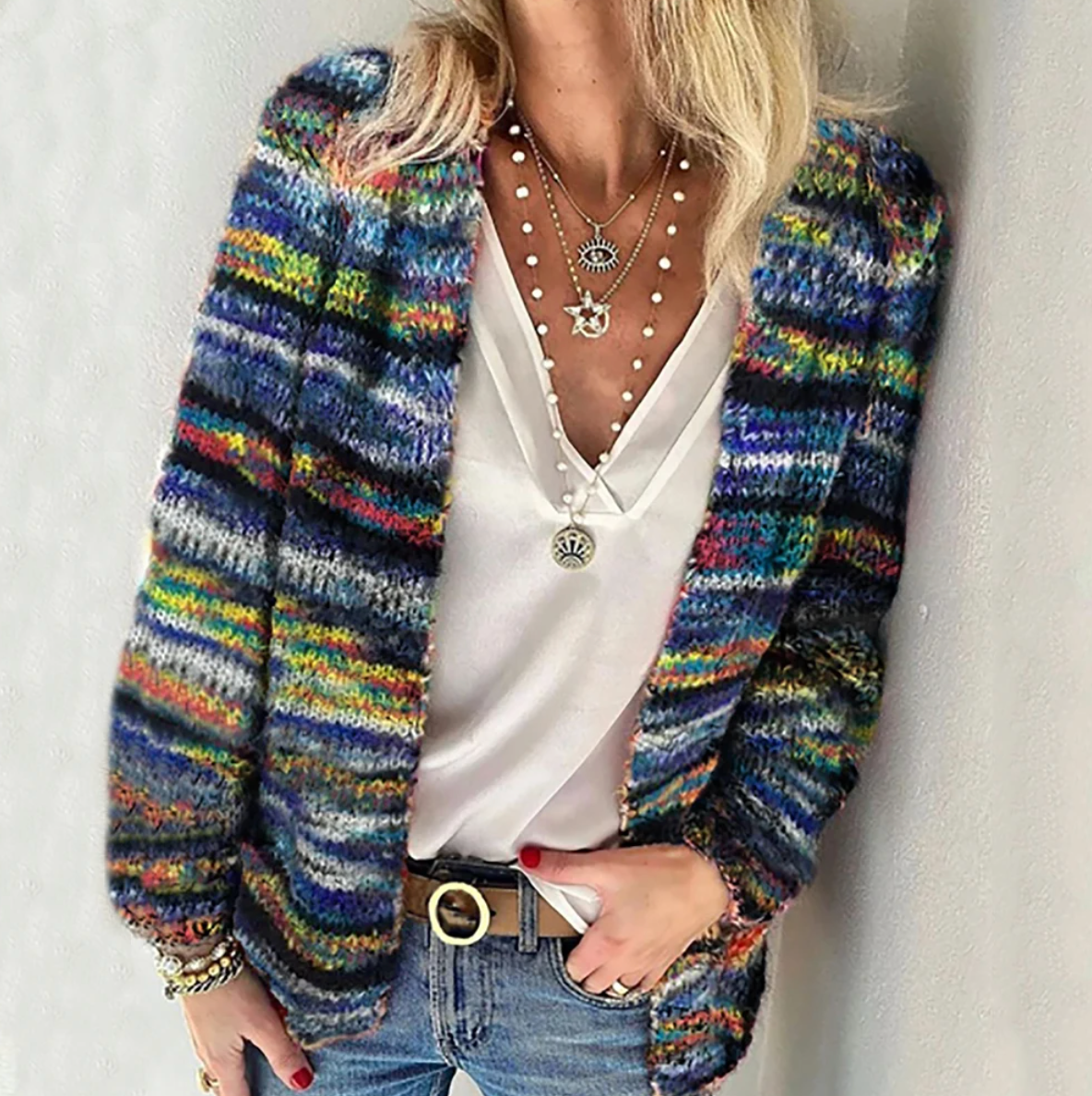 Monica | Striped Knit Open-Front Cardigan