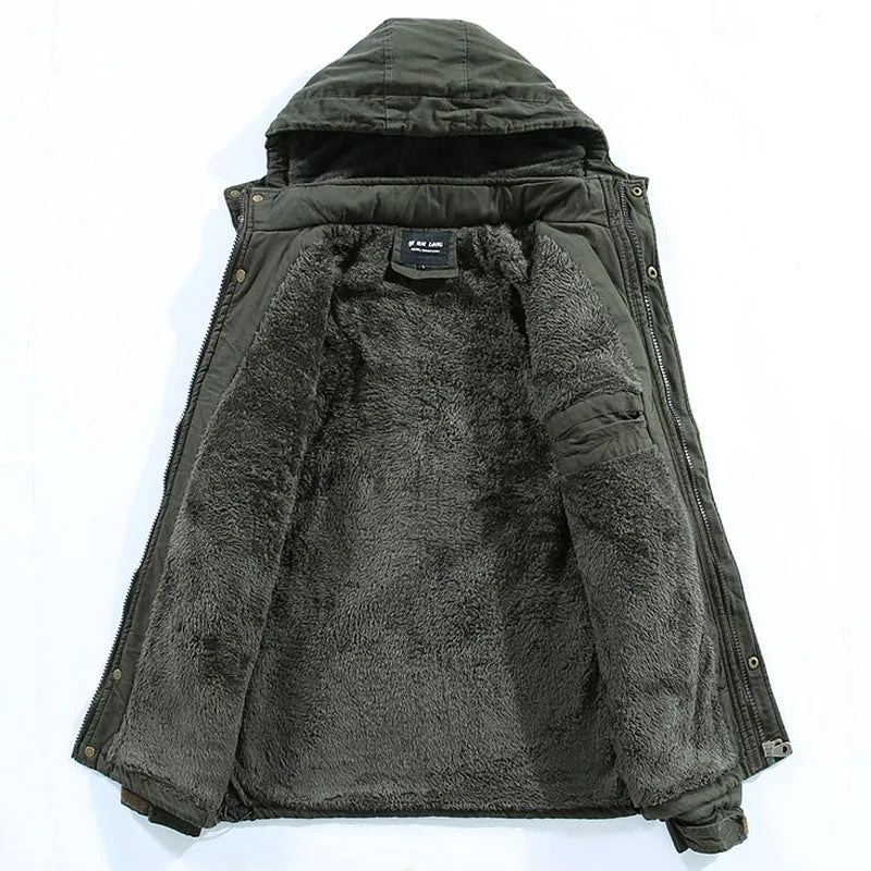 Herenwinterparka met capuchon en fleecevoering – winddichte werkjas voor dagelijks gebruik bij koud weer