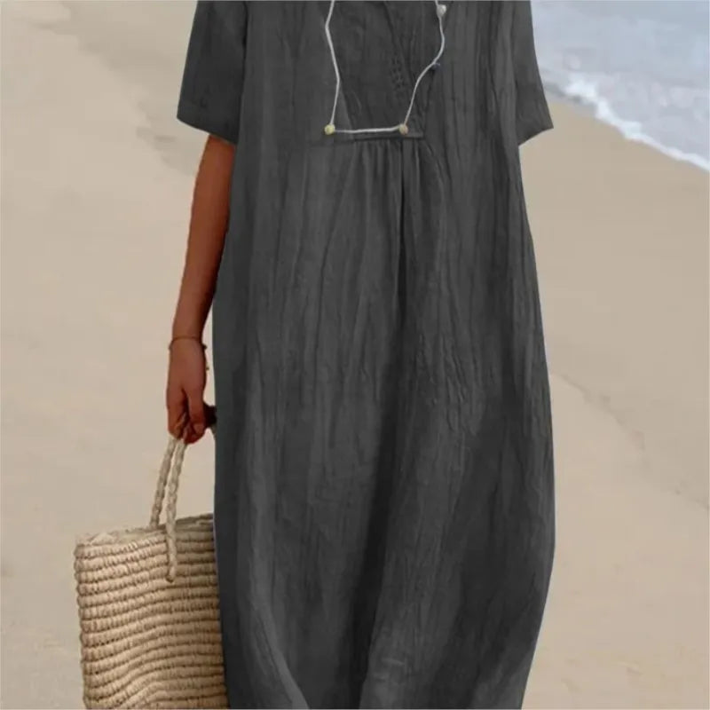 Naomi | V-Neck Linen-Texture Casual Dress