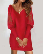 Lace-Sleeve Mid-Length Dress