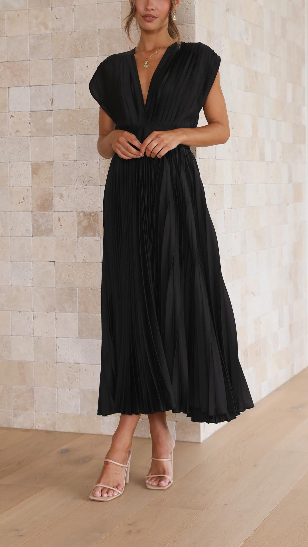 Madeline | Pleated V-Neck Dress