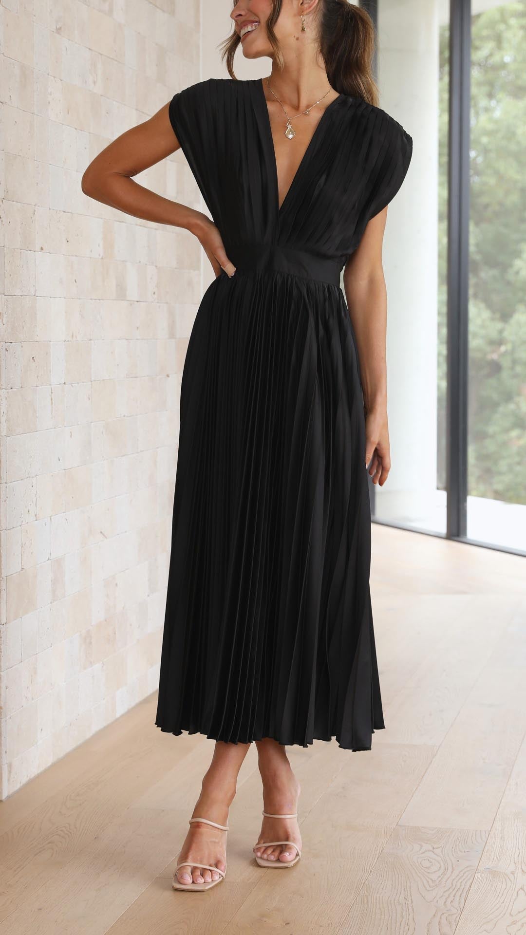 Madeline | Pleated V-Neck Dress