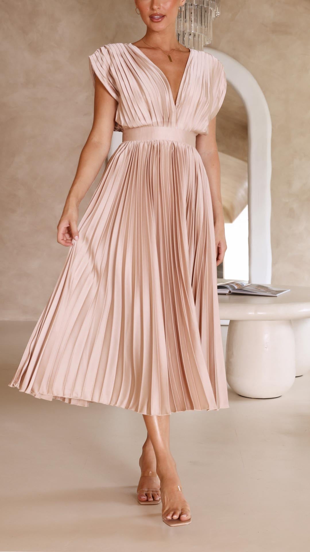 Madeline | Pleated V-Neck Dress