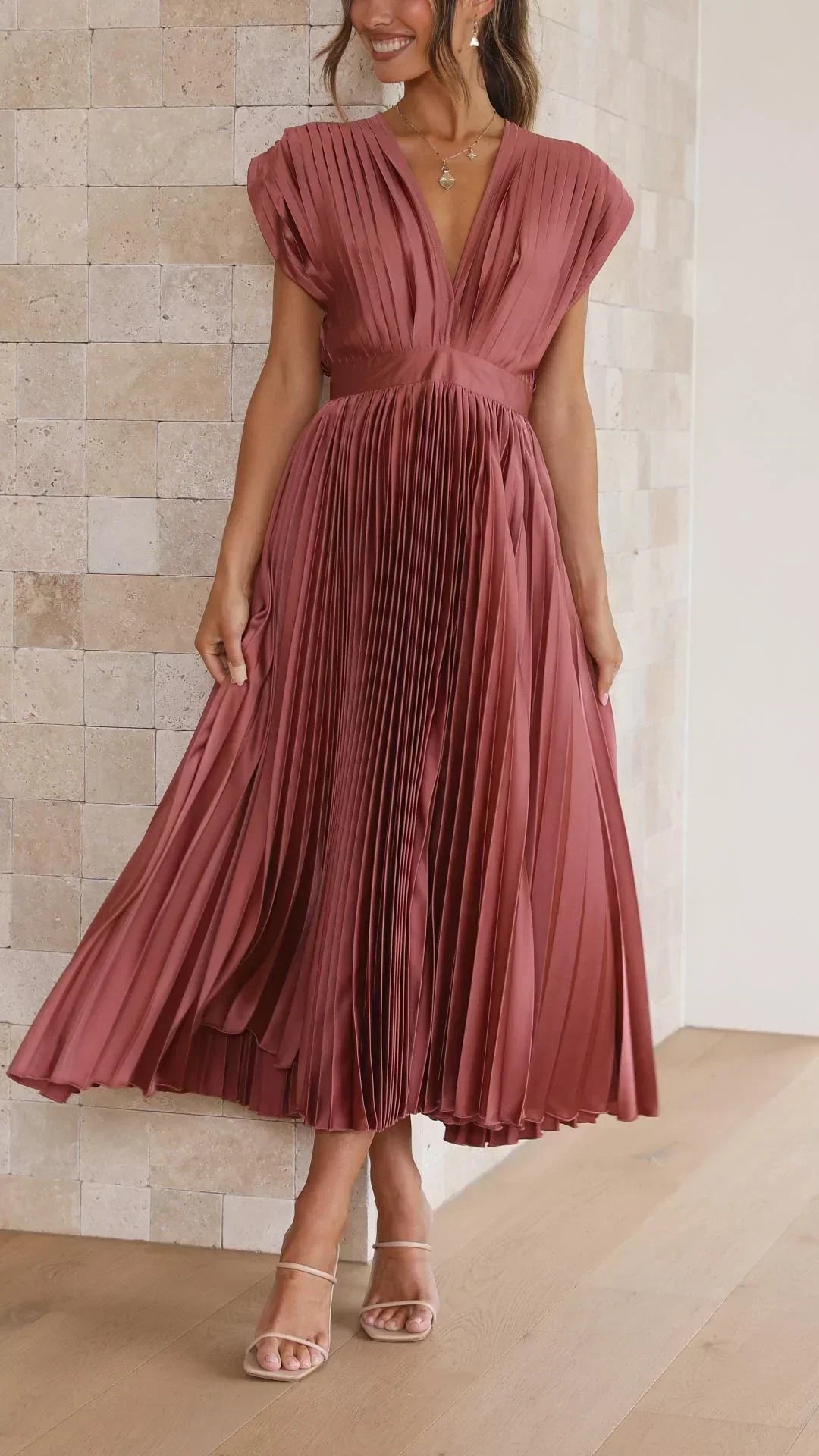 Madeline | Pleated V-Neck Dress