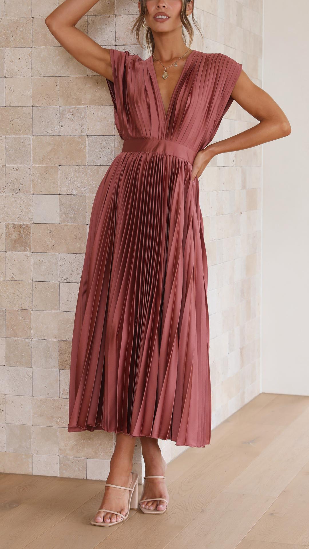 Madeline | Pleated V-Neck Dress