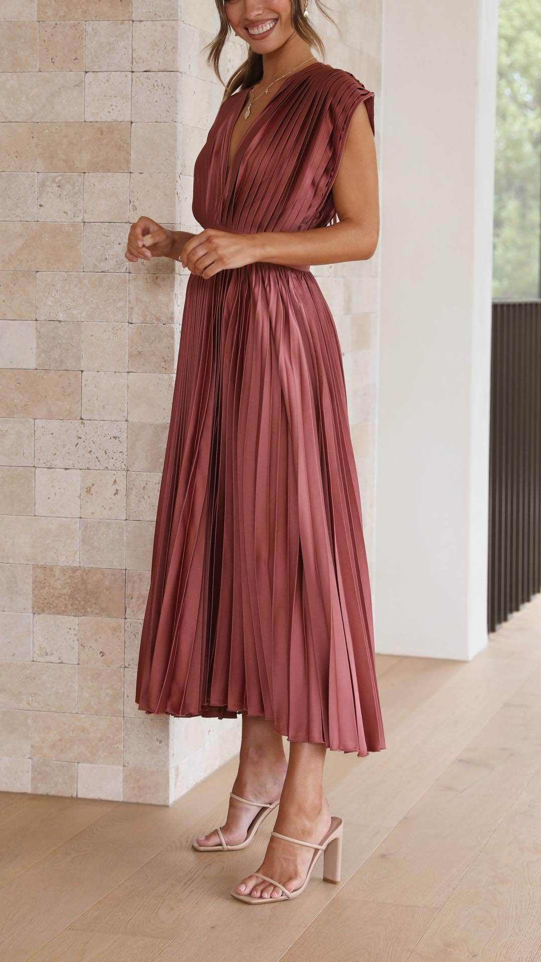 Madeline | Pleated V-Neck Dress