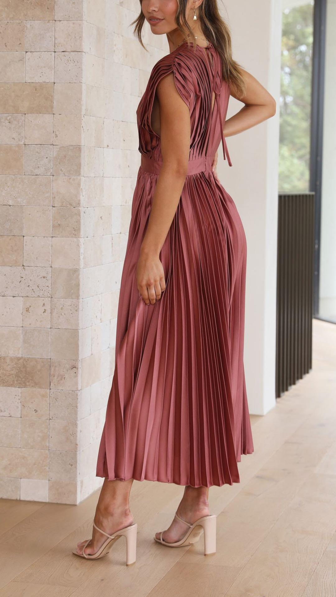 Madeline | Pleated V-Neck Dress