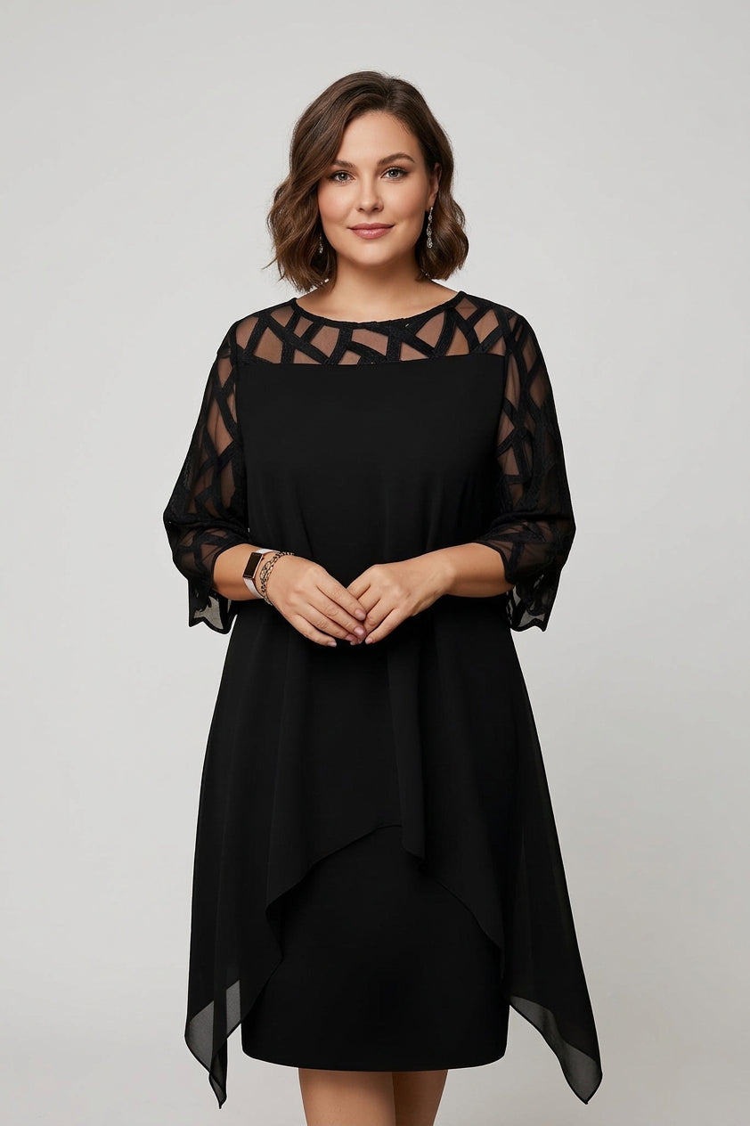 Natalie | Overlay Midi Dress with Sheer Sleeves