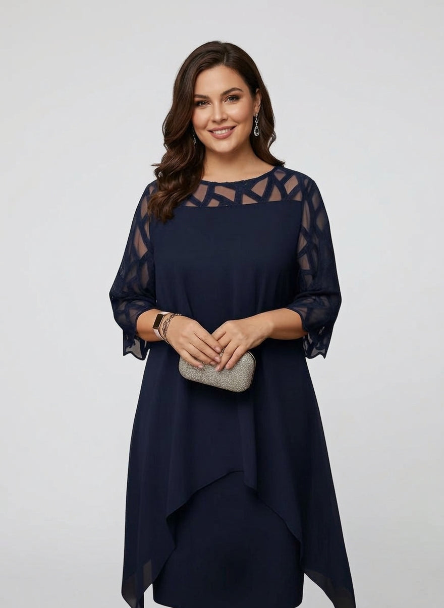 Natalie | Overlay Midi Dress with Sheer Sleeves