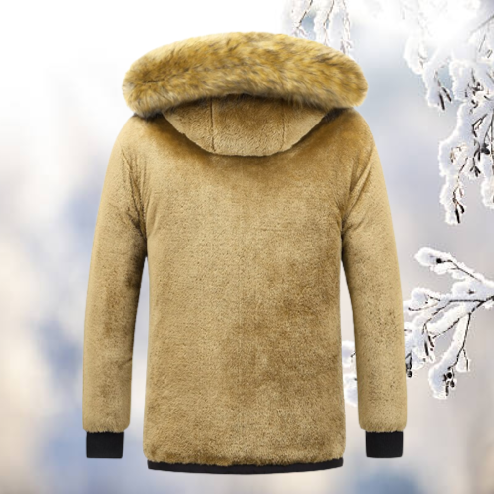Men’s Fur-Trimmed Hooded Winter Parka – Warm Fleece-Lined Layer for Everyday City Wear Outdoor Walks Travel and Cold-Weather Styling