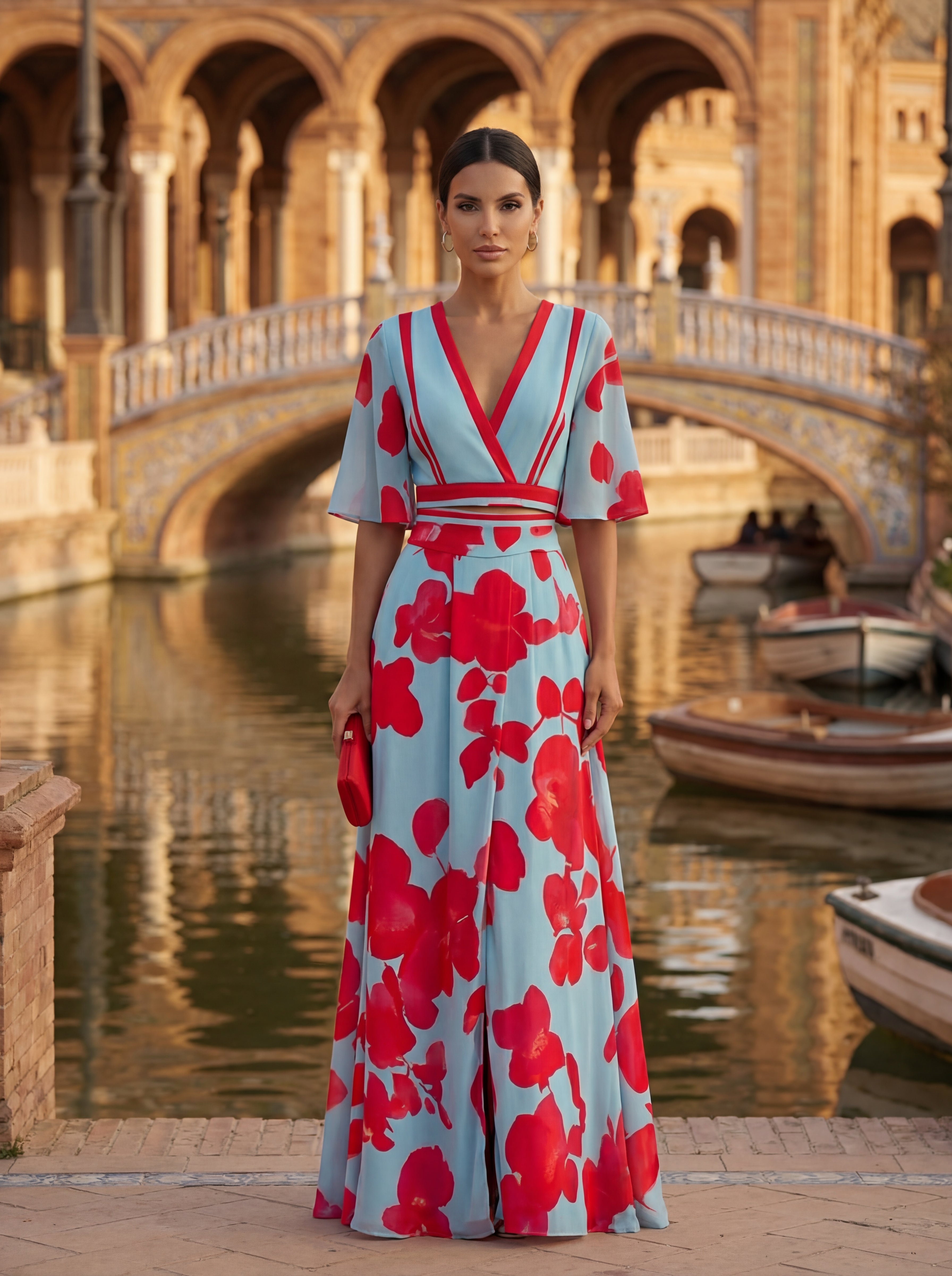 Pilar | Elegant Long Dress with Deep V-Neck