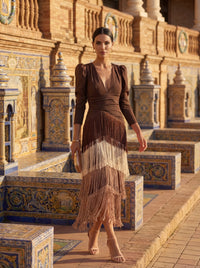Ava | Fringe Maxi Dress with Draped Waist