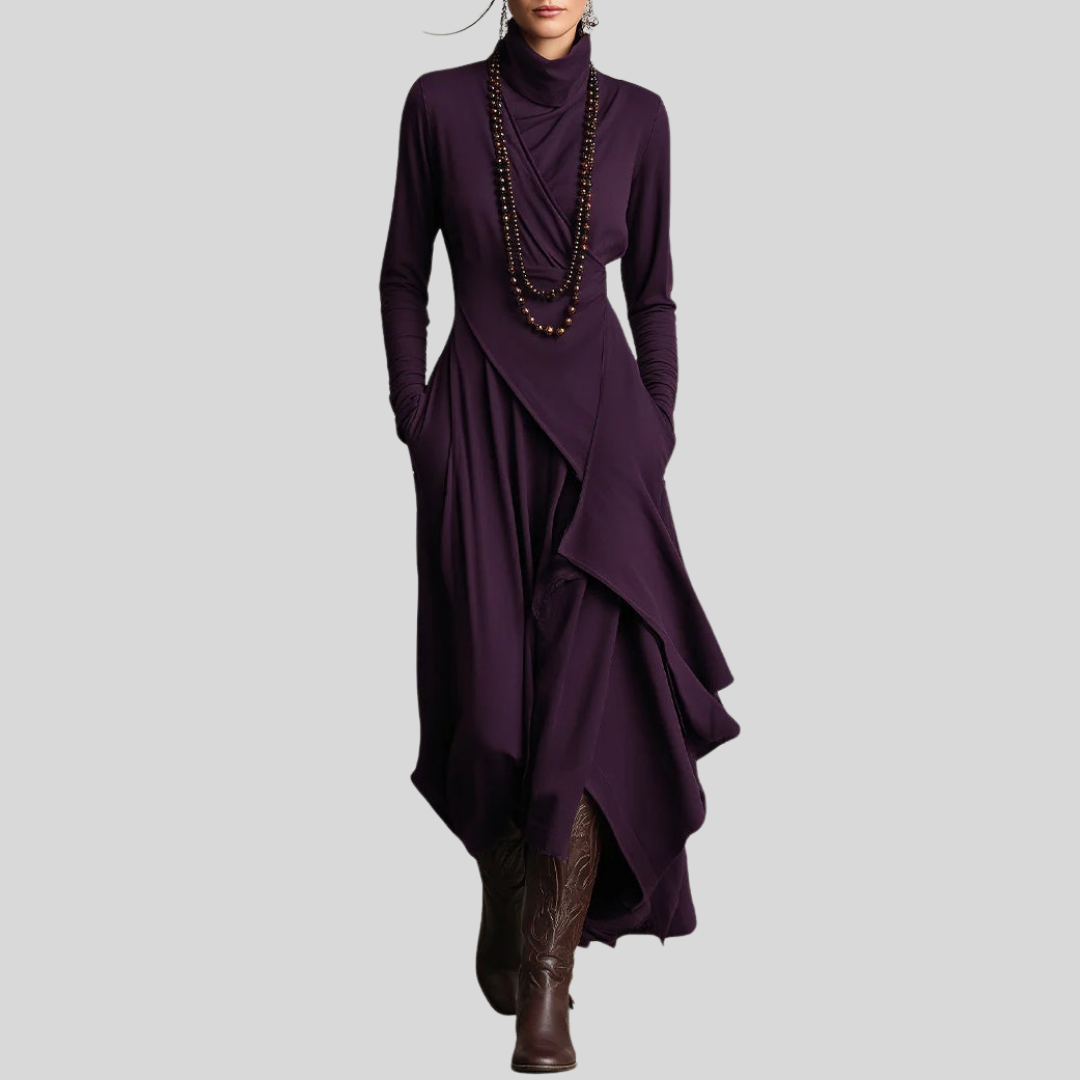 Draped Long-Sleeve Maxi Dress