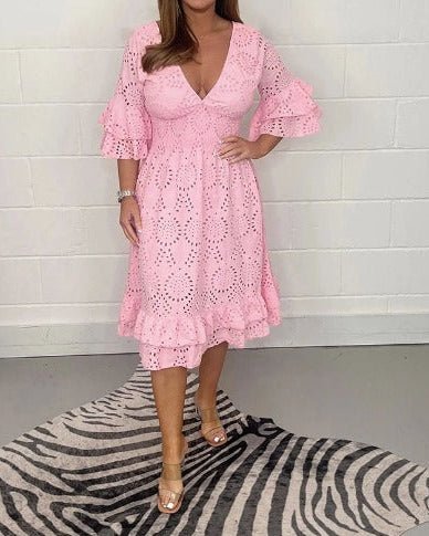 Monica | Lace-Effect Wrap Midi Dress