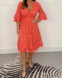 Monica | Lace-Effect Wrap Midi Dress