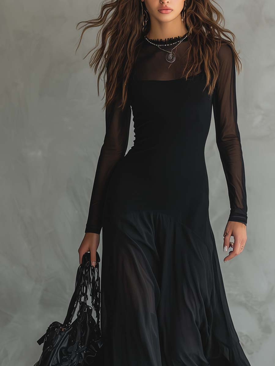 Maxi Loose-fit Dress in Black Tulle