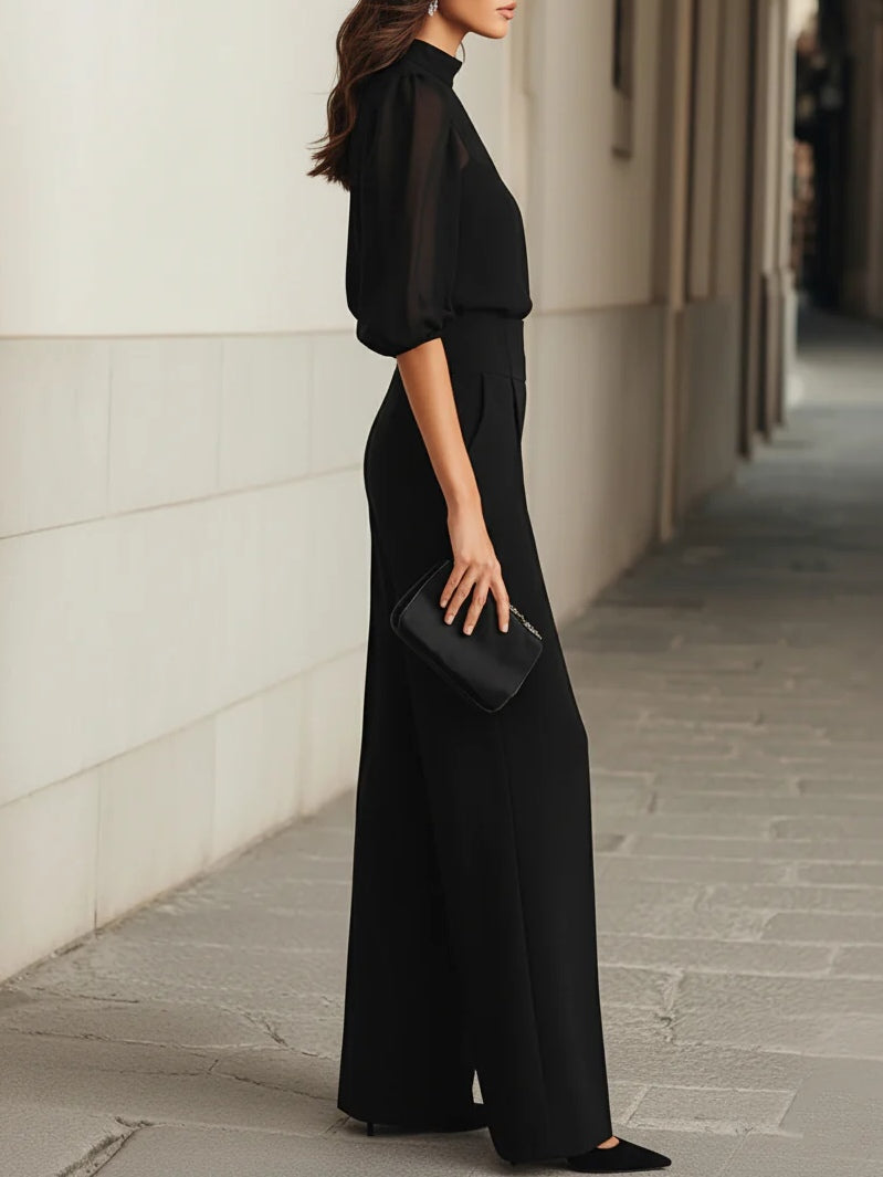 Valentina™ | Set of three black pieces, consisting of a sheer tank top and wide-leg pants