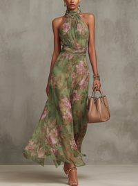 Ava | Floral Chiffon Halter Maxi Dress