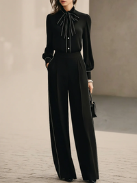 Camila Bow-tie Blouse and Wide-leg Trousers Set