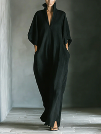 Alessandra™ | Oversized black long dress with kimono sleeves
