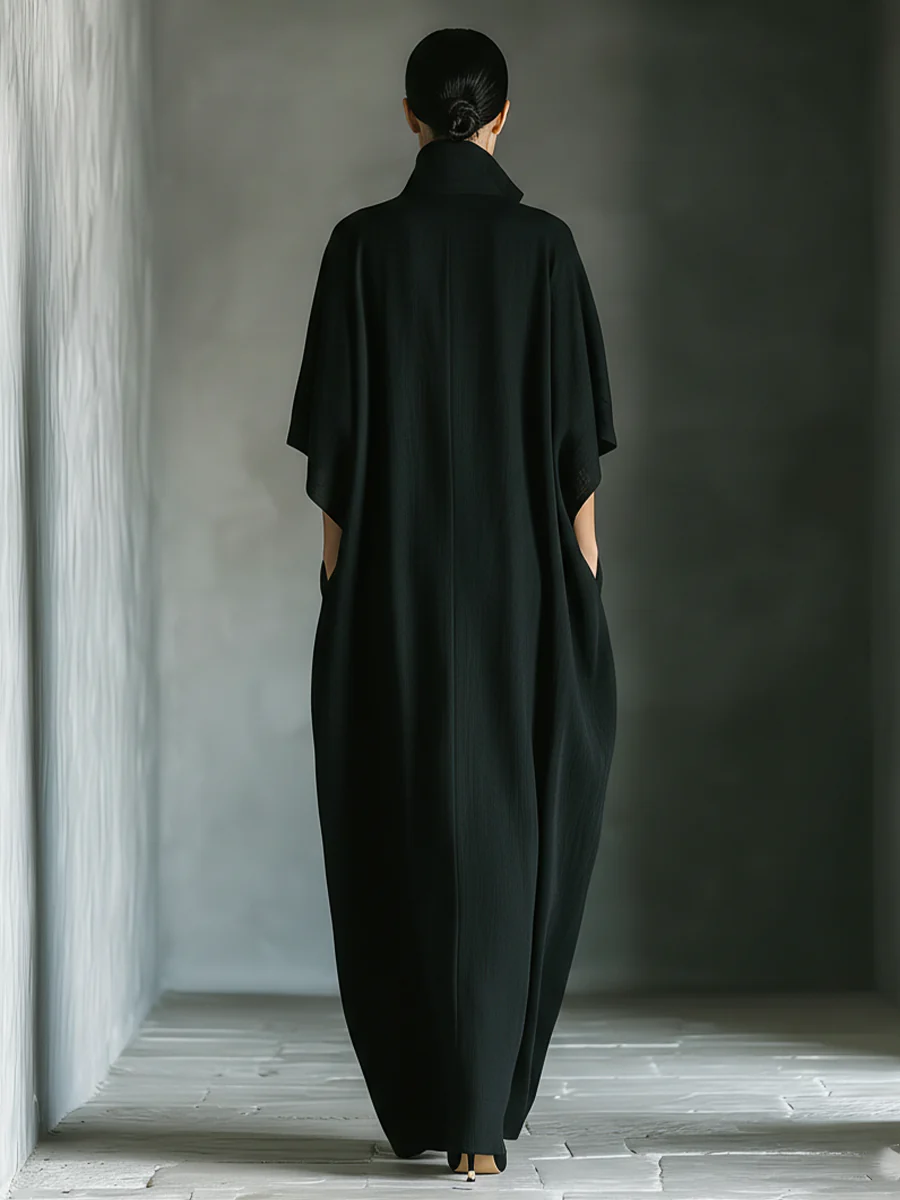 Alessandra™ | Oversized black long dress with kimono sleeves