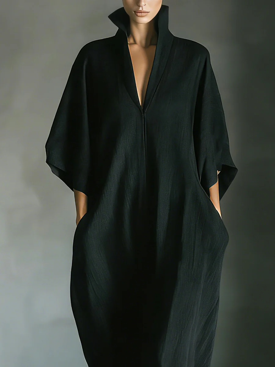 Alessandra™ | Oversized black long dress with kimono sleeves