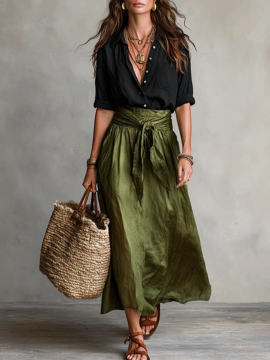 M&H | Two-Piece Set with Belted Midi Skirt