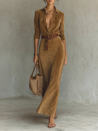 M&H | Suede Maxi Dress with Lapels