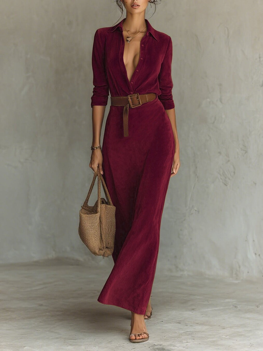 M&H | Suede Maxi Dress with Lapels