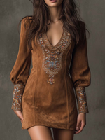 Short Dress with Suede Effect