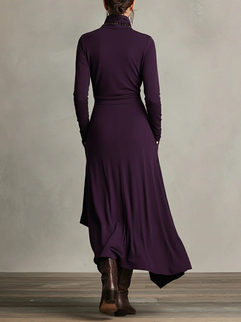 Draped Long-Sleeve Maxi Dress