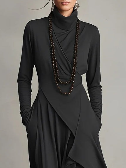Draped Long-Sleeve Maxi Dress