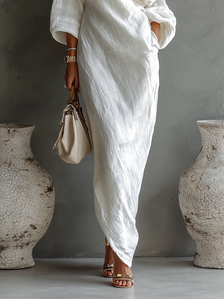 Elise™ | Elegant one-shoulder maxi dress in white