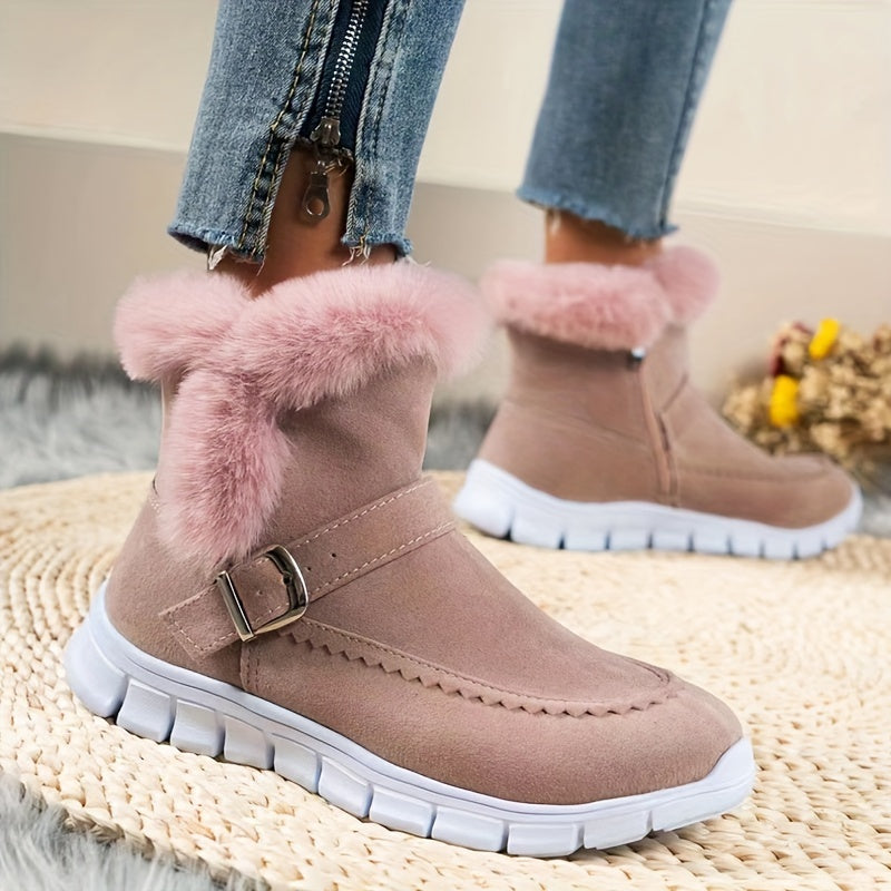 Womens Ankle Boots with Plush Lining and Side Closure, Textured Grip Sole