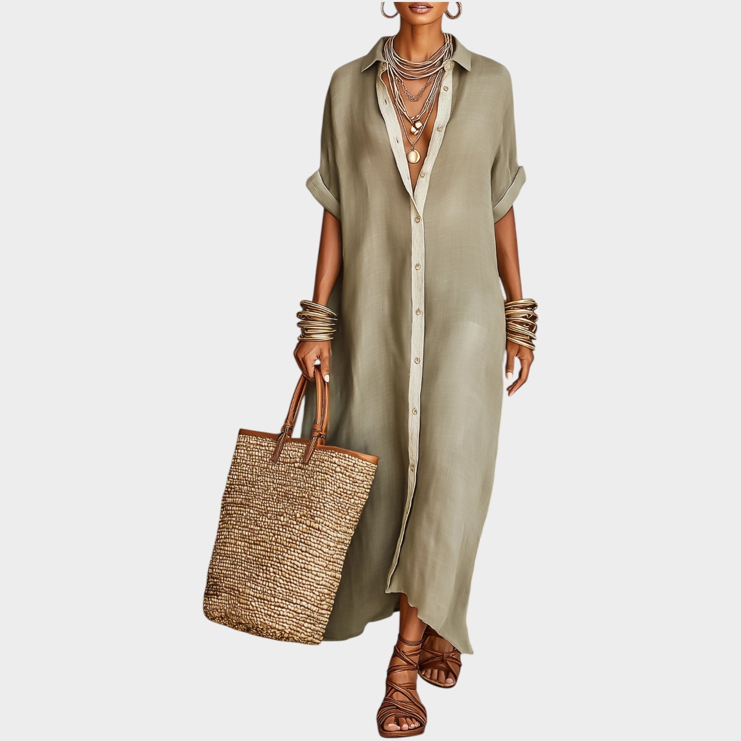 Nora | Button-Front Maxi Shirt Dress