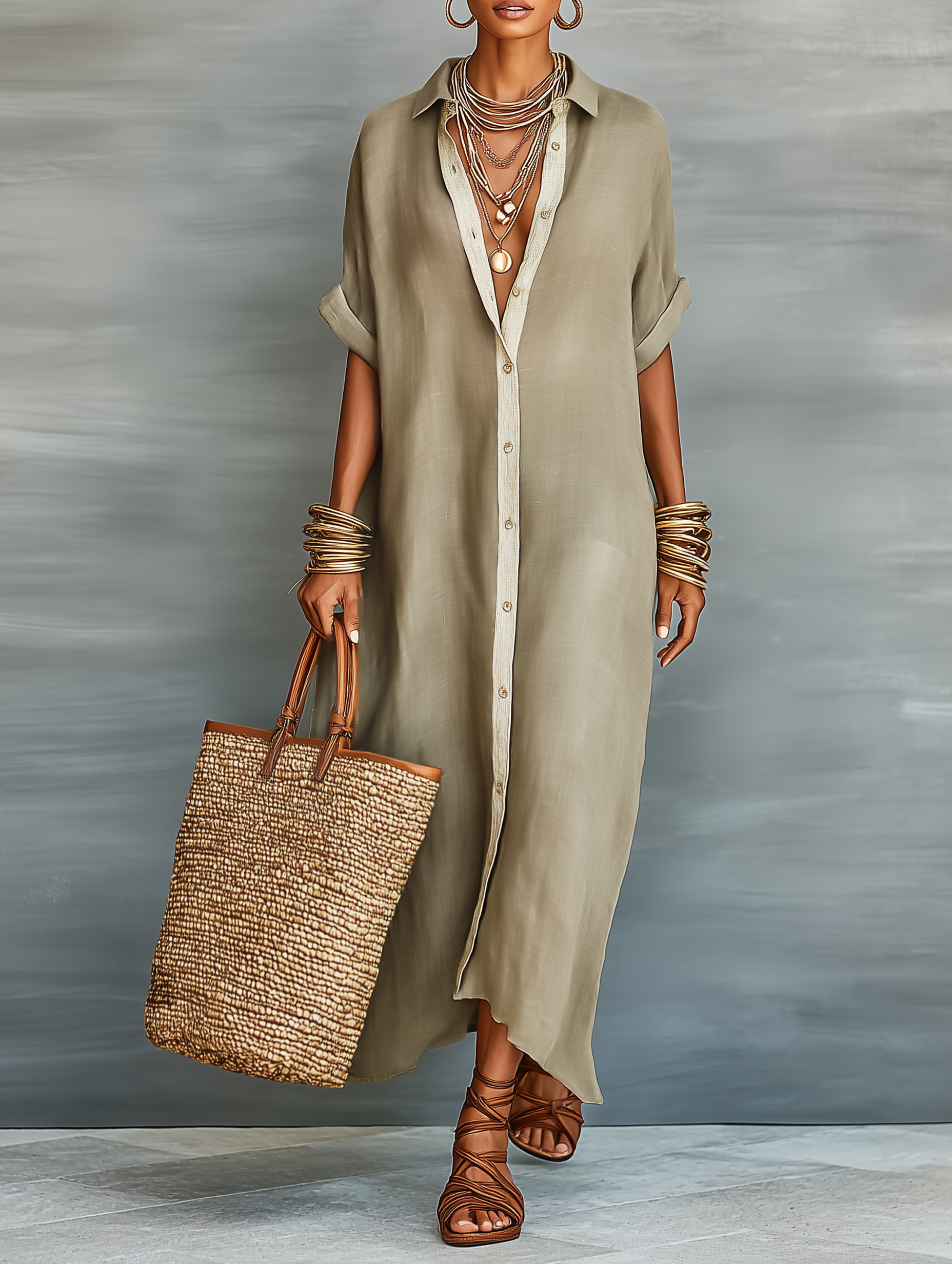 Harper | Linen-Blend Short-Sleeve Shirt Maxi Dress