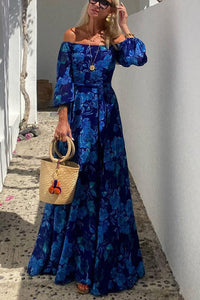 Luna™ | Floral Print Maxi Dress with Off-the-Shoulder Sleeves