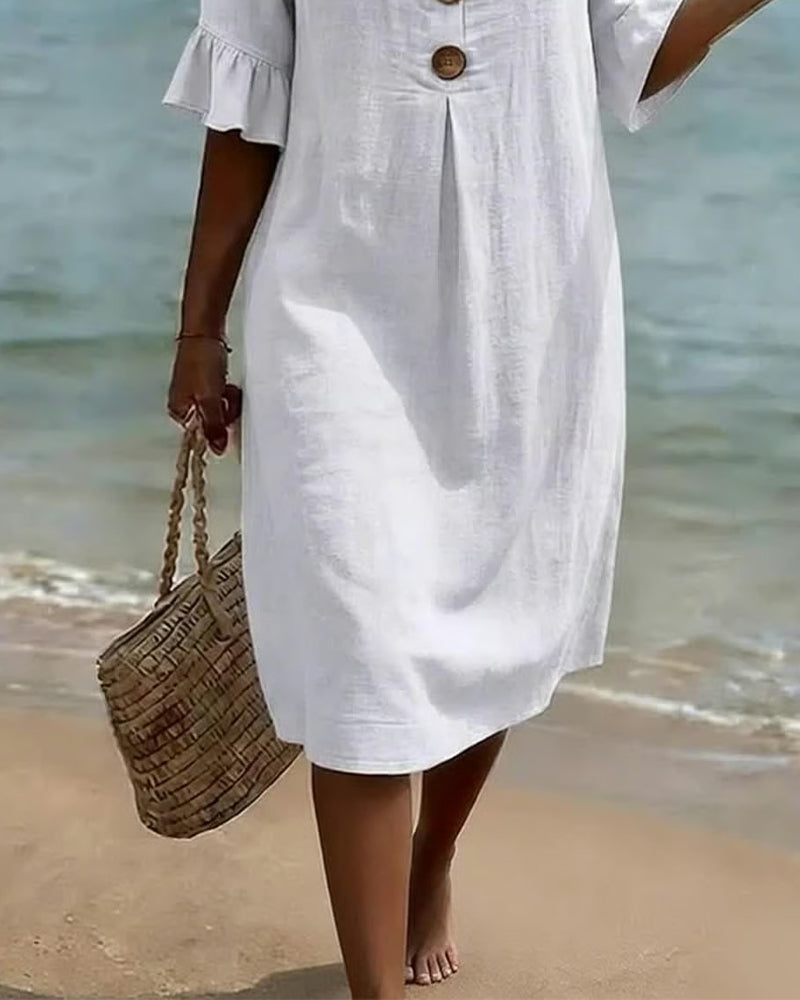 Maya | Cotton Ruffled-Sleeve Dress