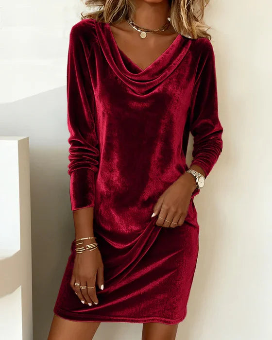 Loose-Fit Cowl-Neck Velvet Dress