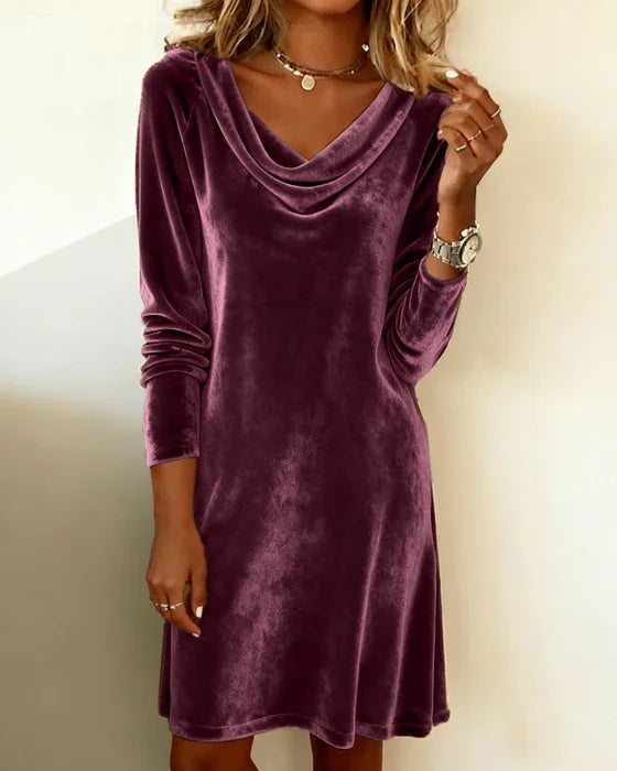 Loose-Fit Cowl-Neck Velvet Dress